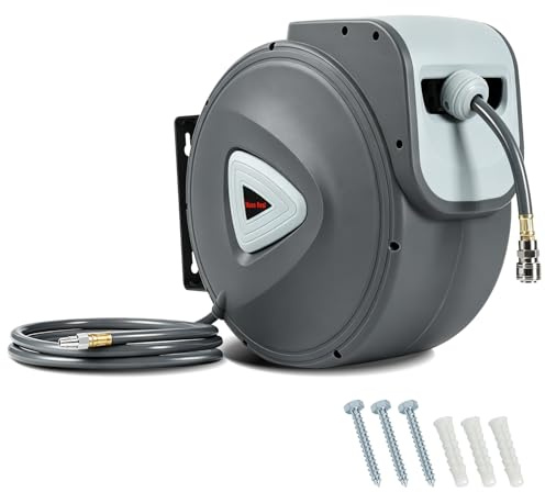 Ollewiellan Bobine de tuyau d'air comprimé 30 m, enrouleur de tuyau à air comprimé avec raccord rapide 1/4 pouce, pression max. : 18 bar, enrouleur de tuyau à air comprimé pour compresseur d'atelier