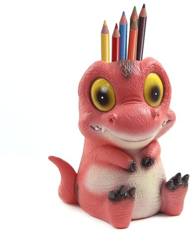 Boerni Joli pot à crayons en résine rouge en forme de dinosaure, pot à crayons, pot de papeterie, organisateur de dessin animé, support de pinceaux de maquillage pour bureau, enfant, cadeau pour
