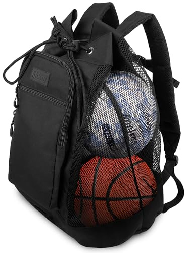 Fitdom 64L Heavy Duty Mesh Ball Backpack with Chest Strap & Zipper Pockets