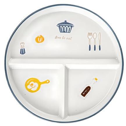 Assiette à compartiments en céramique, Assiette de contrôle alimentaire avec de jolis motifs, Adaptée aux pâtes, steaks, fruits, salades et pains, Passe au micro-ondes