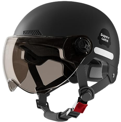 Motorcycle Helmet, Open Face Safety Hat, Sun Visor & Shield, Lightweight Abs Shell, Adult Motorbike Headgear for Outdoor Riding, 17.72-25.59 Inches, Black, Gray, 1 Piece