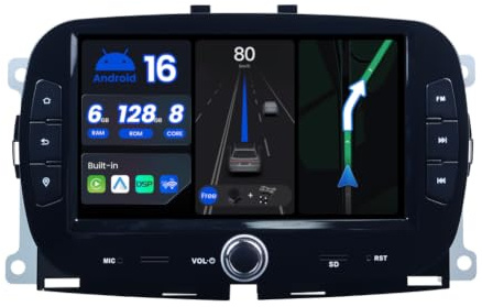 BXLIYER - [6G+128G, Octa-Core] - Android 15 Autoradio Per FIAT 500/500C/500S/500E (2016-2019) Radio GPS Navigation - CarPlay Android Auto - Camera & MIC - DAB Volante 360-CAM WiFi - 7 Pollice 2 Din