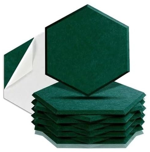 Hexagon Akustikplatten, 12 Stück, Schallabsorber Wandpaneele, 30 x 26 x 0,9 cm,Hohe Dichte Schallabsorber für Decken-/Tür-/Wanddekoration und Akustische Behandlung, Home/Gaming Deko (Dunkelgrün)