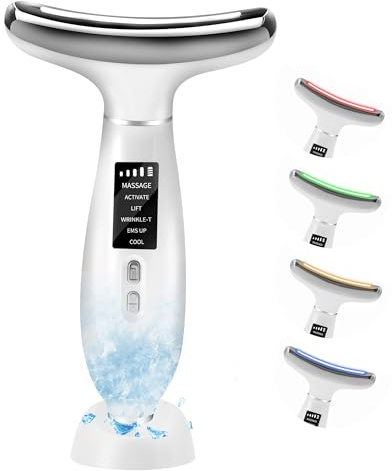 Appareil de Massage Facial Électrique EMS - Vibreur avec Chaleur et Froid, Lumière Rouge/Bleue/Verte pour Lissage et Réduction des Rides