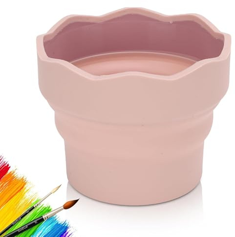 Kexayo Faltbarer Wasserbecher Für Wasserfarben, Pinselbecher, Malbecher Wassertankpinsel, Silikon-Wascheimer, Pinselhalter, Reiniger, Malerei, Wasserbecher Für Aquarell-Acryl-Ölgemälde(Rosa)