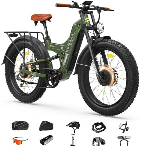 FREESKY Dual Motor 190KM 240NM LG Cells Electric Mountain Bike for Adults | 48V 30Ah Battery,AWD Ebike,Long Range,Full Suspension,26 Fat Tire,UL2849 by TÜV,All Terrain,Off-Road & Commuter & Hunting