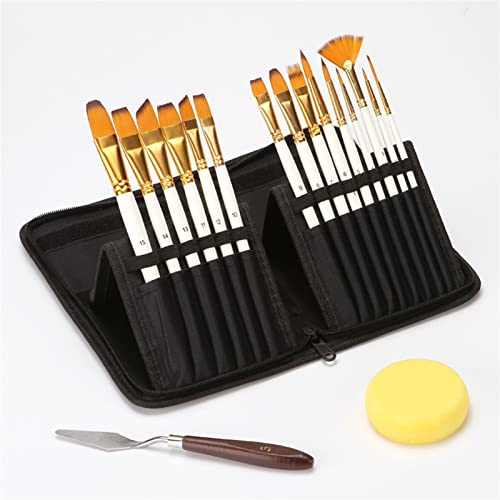 XBTGS Juego de 15 pinceles profesionales con cuchillo de pintura al óleo y esponja, adecuados para acrílico, acuarela, pintura al óleo y gouache