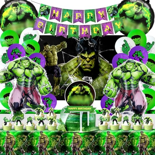 Decorazioni Compleanno Hulk, Palloncini Compleanno Hulk, Fondo, Tovaglia, Hulk Palloncino in Alluminio E Lattice, Decorazioni Festa Hulk, Decorazione Torta Hulk, Party Supplies Ragazzo