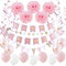 SUNBEAUTY Happy Birthday Girlande Set Geburtstag Dekoration Seidenpapier Pompoms Rosa Folie Spirale Deko (Rosa)