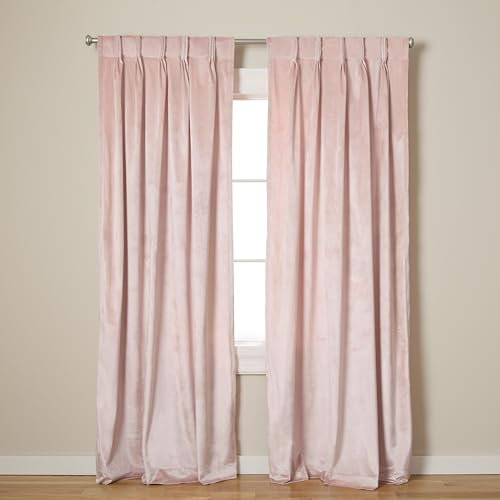 TOWN & COUNTRY LUXE Exclusive Home Curtains Lot de 2 Rideaux d'intérieur en Velours épais et Solides, filtrant la lumière, Triple Plis pincés, Velours Pelucheux, 68,6 x 243,8 cm, Rose poudré