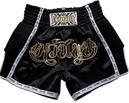 FLUORY - Pantalones cortos para artes marciales mixtas, kickboxing, lucha en jaula o Muay Thai, ropa deportiva para entrenamiento, Hombre, Mtsf05-black, XS