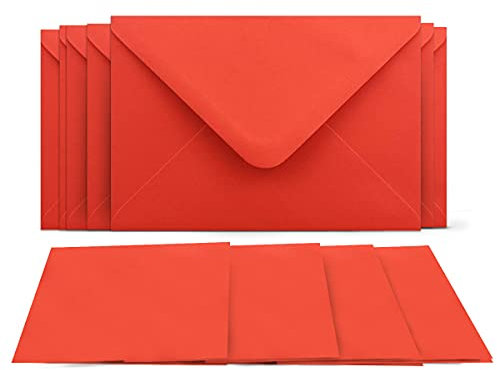 50 Klappkarten mit Umschlägen Set Rot - DIN A6 Blanko Doppelkarten 14,8 x 21 cm (160 g/m²) - DIN C6 Umschlag 11,4 x 16,2 cm (100 g/m²) Nassklebung - Grußkarten Einladungskarten Hochzeit