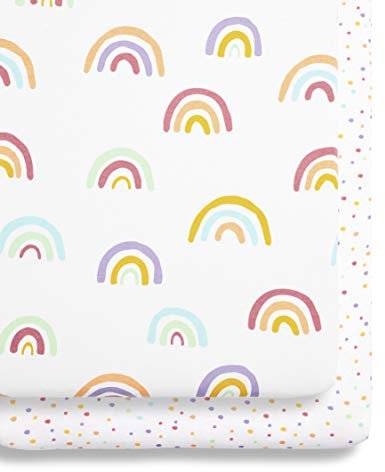Snuz spannbettlaken 2er-Pack - Jersey-Baumwolle für SnuzPod Babybett Beistellbetten, 40x75,5 cm - 44x80 cm, Leicht und Atmungsaktiv, Maschinenwaschbar, Baby Erstausstattung Neugeborene, Regenbogen