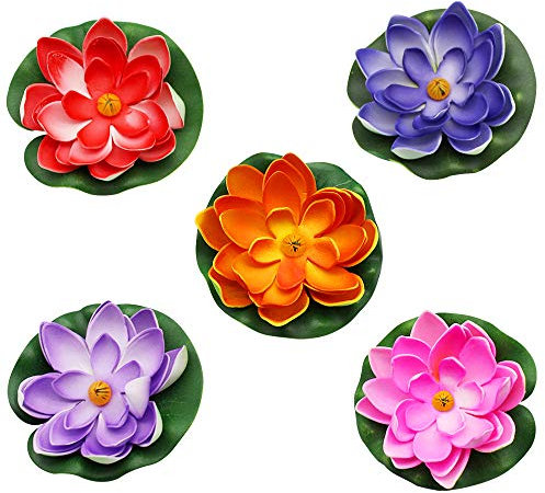 Doafoce 5Pcs Decoración de Flor de Loto Flotantes de Flor de Loto Loto Artificial Flor de Nenúfar de Espuma para Estanque de Jardín Fuente Decoración de Acuarios