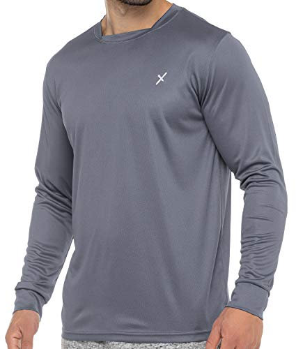 CFLEX Herren Fitness Shirt Langarm, Sporthemd Longsleeve, Quickdry Piqué - Grau XL