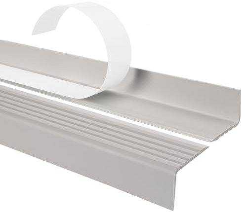 Nez de marche profilé d'escalier, PVC, adhésif et antidérapant, gris clair, 40x25, 150cm, ND