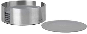 blomus -LARETO- Set aus 6 Silikon-Untersetzern, eleganter Grauton, inkl. Edelstahlhalter, Farbe Sharkskin (64063)