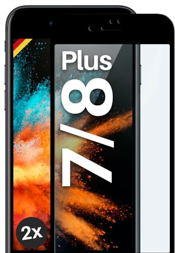 moex Full Screen Schutzglas kompatibel mit iPhone 7 Plus/iPhone 8 Plus - Schutzfolie randlos, ganzer Bildschirm, Curved 3D Schutzglas Folie, Clear 2x Schwarz
