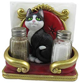 World of Wonders – Meow & Forever Serie – Royal Catering – Sammlerstück, dekorativer Smoking-Serviettenhalter mit Katze, Salz- und Pfefferstreuer, 3-teiliges Caddy-Set, Esszimmerakzent, 15.2 cm
