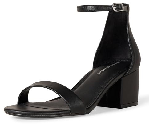Amazon Essentials Sandali con Tacco e Due Cinturini Donna, Nero Finta Pelle, 43 EU