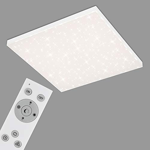 Briloner Leuchten - LED Panel, Deckenleuchte dimmbar, Deckenlampe mit Lichtkante, Sternendekor, inkl. Fernbedienung, Farbtemperatursteuerung, 38 Watt, 3.800 Lumen, Weiß, 595x595x69mm (LxBxH), 7381-216