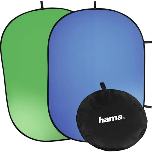 Hama Fotohintergrund 2in1: Greenscreen, Bluescreen, faltbar (Falthintergrund 150 x 200 cm für Fotografie, Video und Live-Stream, mit Schlaufen zum Aufhängen, schnell aufbauen und abbauen) grün, blau