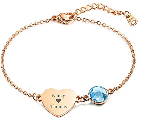 INBLUE Personnalisé Monnaie Bracelets Gravé Lettre Initiale Nom pour Femmes Fille Cheville avec Chaîne Réglable Pierre de Naissance en Acier Inoxydable Rond Coeur Disque Dainty Charme Bijoux Cadeaux