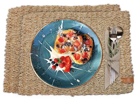 FRIHET Tischset eckig - Seegras geflochten (2er Set) Platzset 40x30cm, Natur Tischdeko, Tischsets Platzsets abwischbar, Platzdeckchen Esstisch, Hygge Skandi Boho