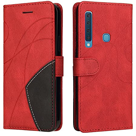 Fatcatparadise Kompatibel mit Samsung Galaxy A9 2018 Hülle, Leder PU Brieftasche Handyhülle Flip Case Silikon Bumper Schutzhülle Klapphülle. Lederhülle mit Kartenfächern und Standfunktion (Rot)