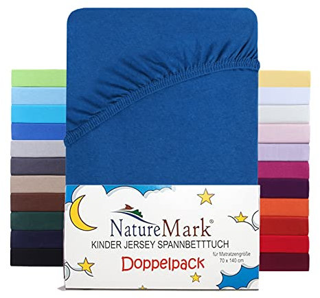 NatureMark 2er Set Kinder Spannbettlaken Jersey, Spannbetttuch 100% Baumwolle, für Babybett und Kinderbett | 70x140 cm - Royal blau