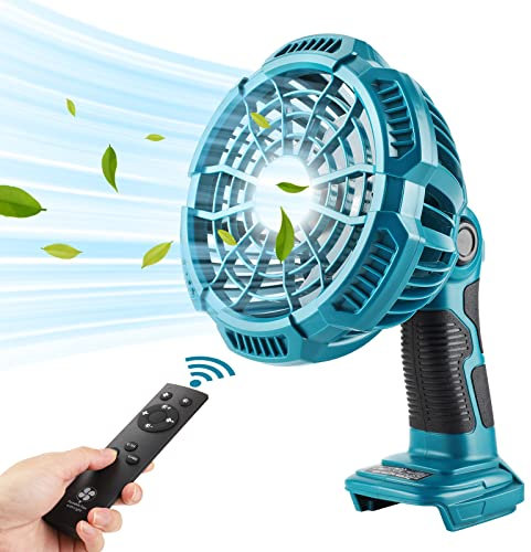 YEX-BUR Handheld Fan with Lamps for Makita 18V Battery, Battery Operated Rechargeable Quiet Desk USB Fan with Remote Control 4H Timer, Strong Airflow, 3 Speeds, 90° Oscillating