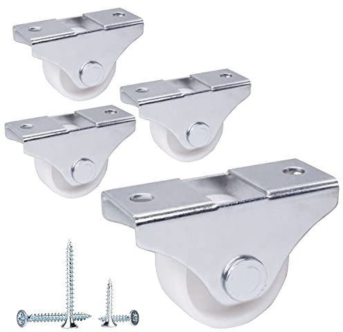 SKIR'CO (4 Stück) Kleine 25mm Möbelrollen Weiß Kunststoffrollen Non-Swivel, Bockrollen One-Way Direction, Schrauben enthalten (4)