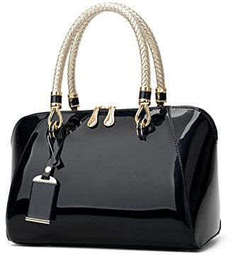 NICOLE & DORIS Mode Handtaschen Damen Lackleder Handtasche Elegant Schultertasche Frauen Umhängetasche wasserdichte Damentasche Hochzeits-Clutch Brieftasche Einkaufen Party Schwarz
