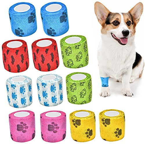 Miilovdora 12 Rollen Selbsthaftende Bandage Kohäsive Bandage Selbstklebender Verband für Vet Wrap Pet 5cm x 4,5m Elastischer Binde Bandage Haftbandage Fixierbinde für Handgelenk,Knöchel Finger