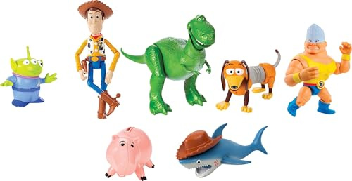 Mattel Disney and Pixar Toy Story Set of 7 Action Figures with Woody, Slinky, Rex, Hamm, Alien, Rocky & Shark, Mattel Disney100 Collectible