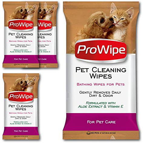 ProWipe Pet Wipes, Dog Wipes, Cat Wipes, Wipes for Pets with Aloe Extract & Vitamins, Perfect as Eye, Ear Wipes, for Bums, Suitable for Puppy, Kitten, Dogs and Cats, 4 Pack x 40-160 Count