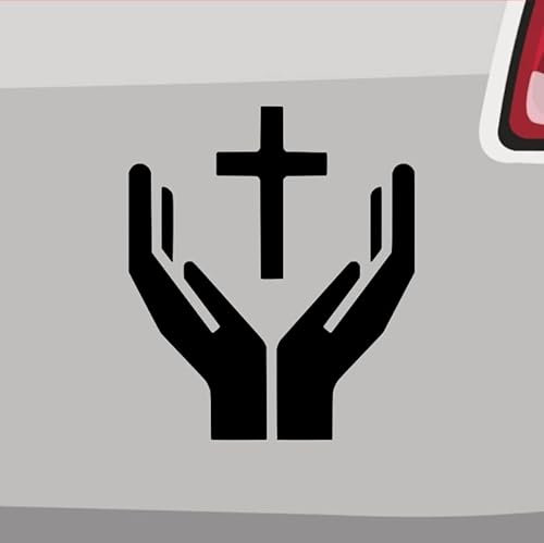 Hände mit Kreuz Aufkleber Sticker Beten Jesus Kirche Amen Taufe Fisch Farbe: Rot 14x12cm