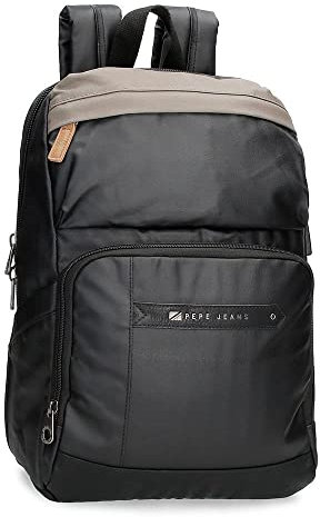 Pepe Jeans Cardiff Laptop-Rucksack Anpassbar bis 12 Schwarz 25x37x10 cm Baumwolle, Polyester und PU. 9,25L