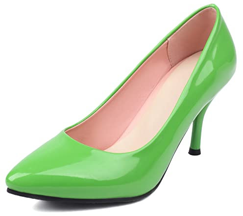 MJIASIAWA Ohne Verschluss Lack Stiletto Damen Pointed Toe Schuhe Mode Hochzeit Kleid Höhe Ferse Pumps Party Grün Gr 40 EU/41Cn Asiatisch