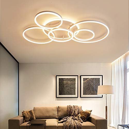 LED Deckenleuchte Dimmbar Wohnzimmer Deckenlampe Creative Pendelleuchte Mit Fernbedienung Dimmbarer Deckenstrahler Round 6 Circle 86W Schlafzimmer Acryl Aluminium Wohnzimmer Leuchte ( Color : Weiß )