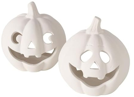 RiloStore 2 STK KÜRBIS Steingut DEKO Kürbisse Creme Weiss Halloween b956 Autumn Herbstdeko Dekokürbis Dekoobjekt Tischdeko Dekofrüchte Windlichter 11cm Herbst Dekoration Tischschmuck Naturdeko