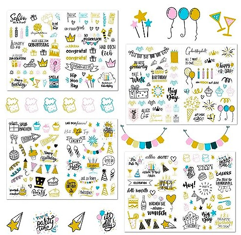 KOBOKO 225 Stück Sticker Geburtstag, Sticker Fotoalbum für Gästebuch Geburtstag, Fotoalbum, Geburtstagskarten & Geschenke,Sticker Gästebuch als Deko für Die Party (Transparenter Matteffekt)