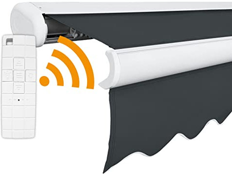 Arilco Elektrische Vollkassettenmarkise Kassettenmarkise Gelenkarmmarkise Markise Sonnenmarkise Sonnenschutz in vielen Farben und Größen wählbar in der Kassettenfarbe Weiss (5x4m Anthrazit)