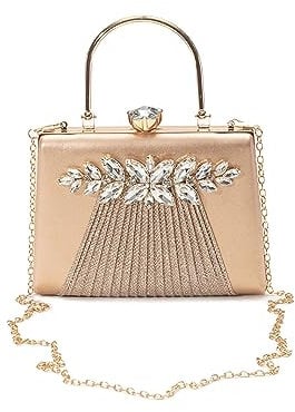 CORIOS Rhinestone Evening Bag for Women Sequin Pleated Clutch Bag Bridal Wedding Purse Glitter Crystal Shoulder Bag Sparkly Handbag Elegant Crossbody Bag Rose Gold