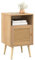 COSTWAY Nachttisch Rattan, Nachtschrank Holz, Beistelltisch mit offenem Regal & Tür, Sofatisch Landhausstil, ideal für Schlafzimmer und Wohnzimmer, 40 x 39 x 70cm (1)