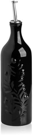 Sweejar Home Grand flacon distributeur d'huile d'olive en céramique, 700 ml, opaque, protège l'huile pour réduire l'oxydation, distributeur d'huile pour EVOO, vinaigre, sauce soja (noir)