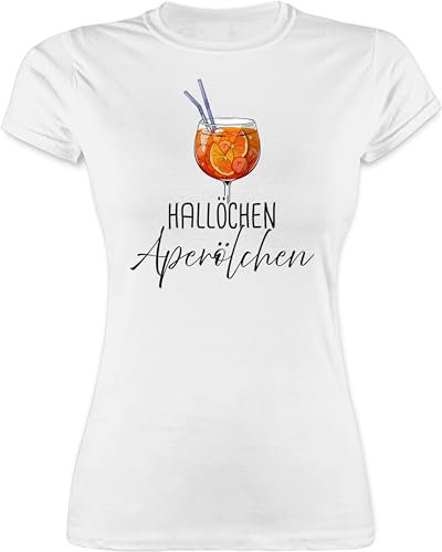 Shirt Damen - Karneval & Fasching - Hallöchen Aperölchen I Aperol Spritz Mädelsabend I Aperol Spritz Geschenk - M - Weiß - Alkohol Tshirts Faschings Tshirt Karnevals Sauf t-Shirt Funshirts