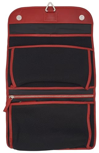 GERMANUS Kosmetiktasche Tomke Kulturbeutel Make-up Tasche, Leder (Rot)