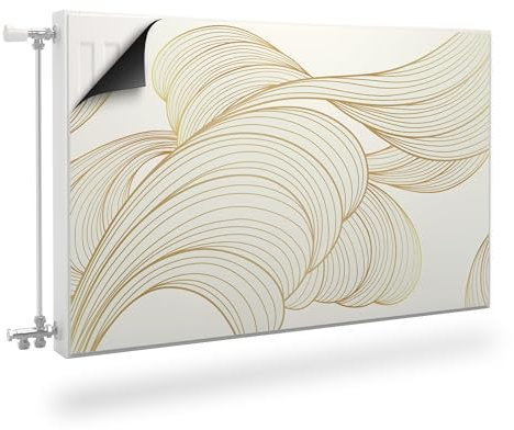 Muralo Radiator Cover, Magnetic Radiator Cover for Panel Radiators Made of Steel or Sheet Metal - Odourless and Safe for Health - Abstract Line Gold Width 90 cm x Height 60 cm
