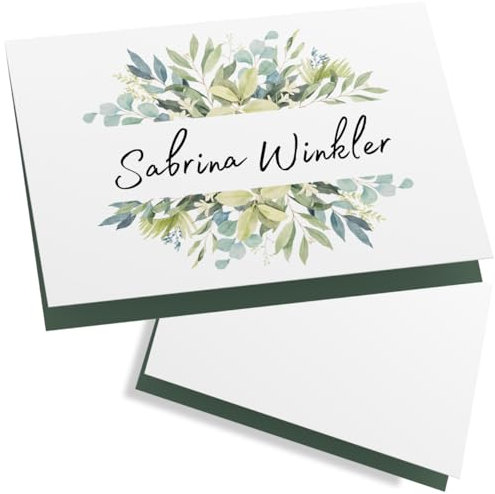 ZETTMANN® 50er Premium Tischkarten Hochzeit Schön dass du da bist 85x55mm I Tischkarten Geburtstag I Platzkarten I sehr gut beschreibbar (eukalyptus - schlicht)